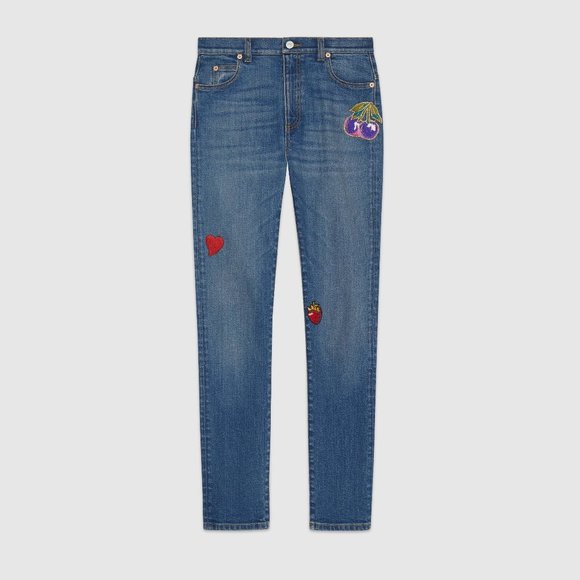 Gucci Denim Skinny Trousers with Patches in Blue NEW W TAGS - Picture 1 of 6